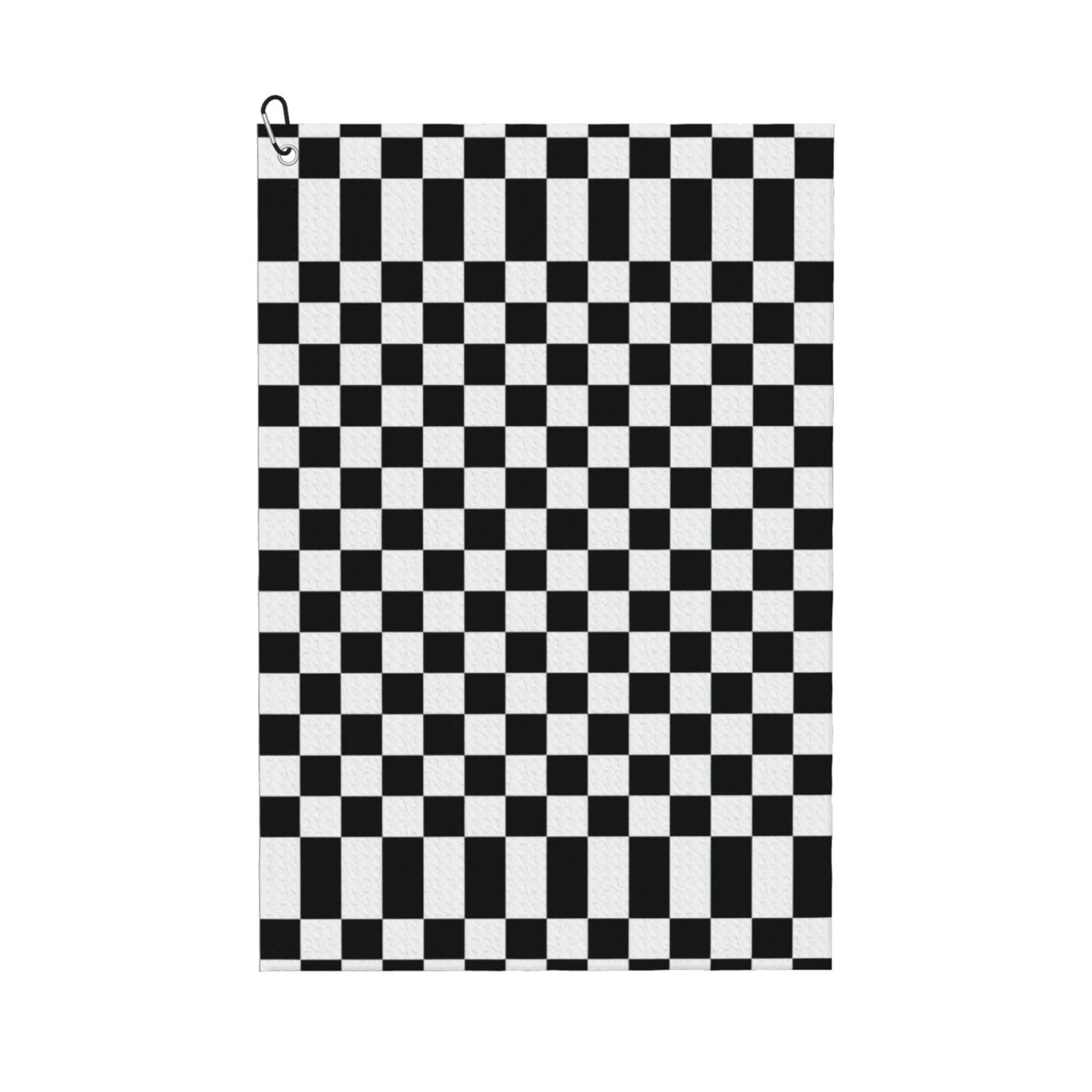 UVBDF Black And White Checkered Stripes Golf Towel,Microfiber Golf Towels For Golf Bag,Waffle Pattern Golf Towel With Carabiner Clip