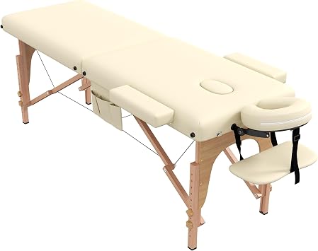 Massage Table Portable, Lightweight Wood Frame with Carry Handle, Beige
