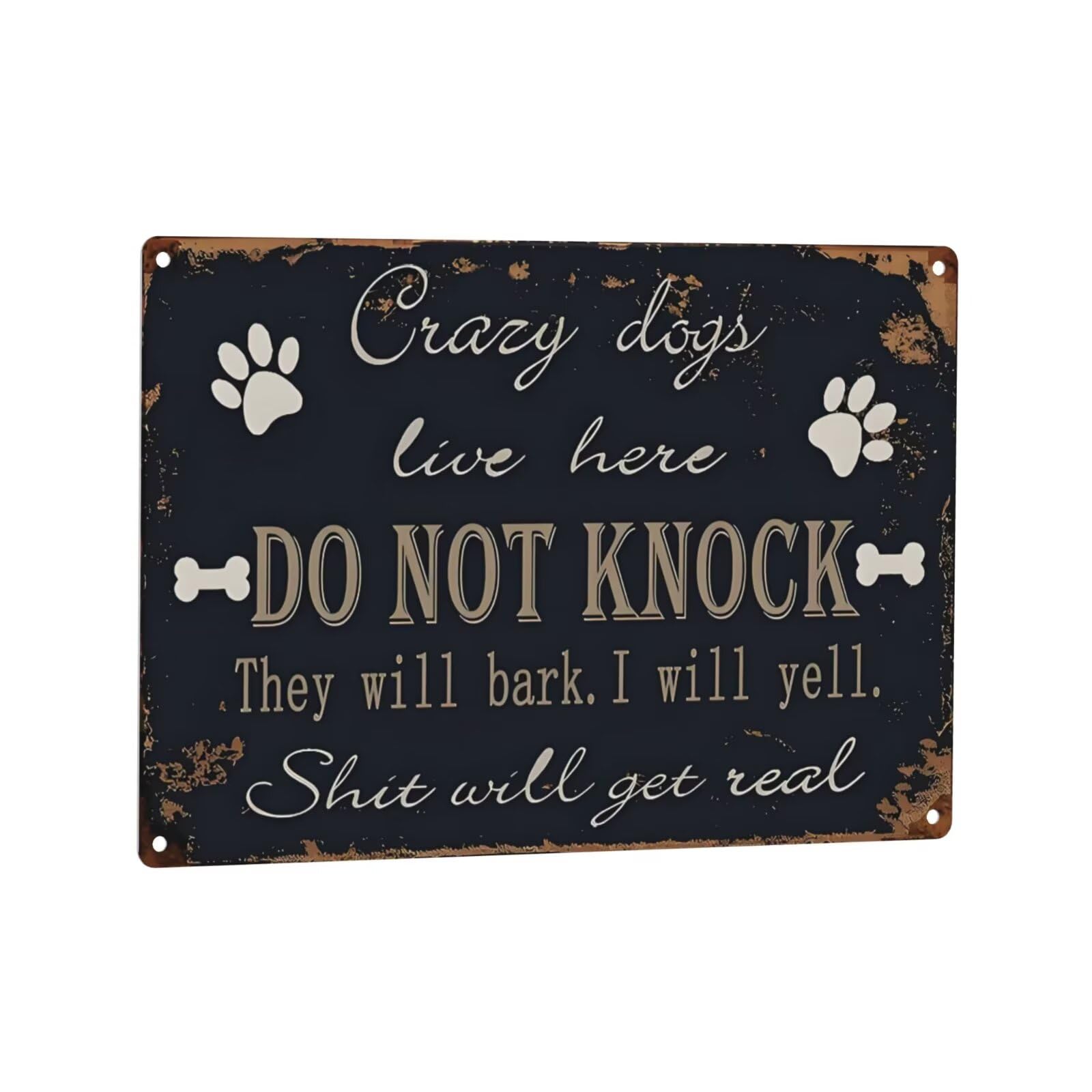 Crazy Dogs Live Here Do Not Knock Sign Retro Vintage Metal Tin Signs For Lawn Garden Yard House Room Signs 8X12Inch