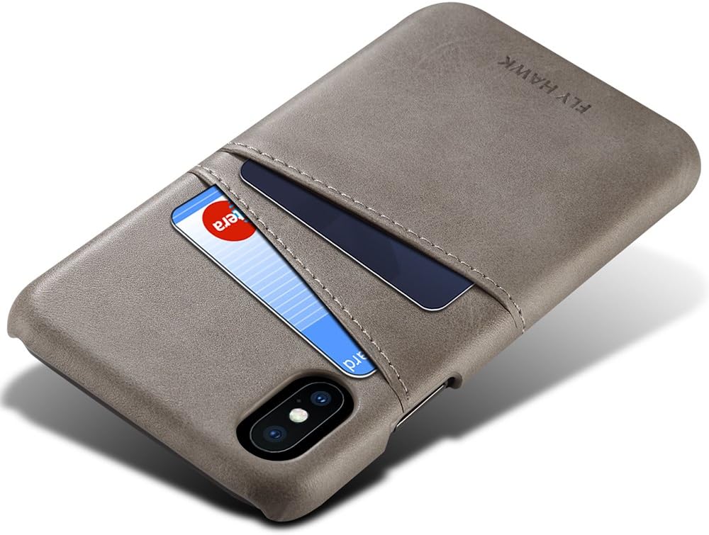 Slim Wallet Case Compatible iPhone Xs/X, Thin PU Leather Back Case Cover Credit Card Holder Purse Business Card Slots for Apple iPhone 10s/iPhone 10 Gray
