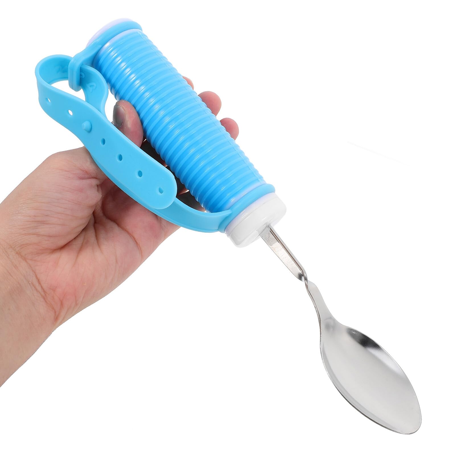 Set Posate Adattive per Anziani e Disabili Cucchiaio Ergonomico Antiscivolo in Acciaio Inossidabile e Manico in Pp e Tpe per Case e Strutture di Assistenza