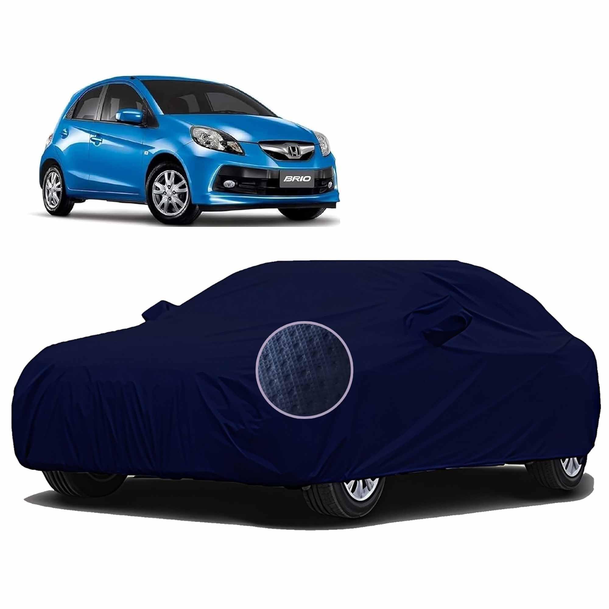 Sulfar 100% Waterproof Car Body Cover Compatible with Mirror for Honda Brio (Triple Stitched, Full Bottom Elastic, Blue-TB)