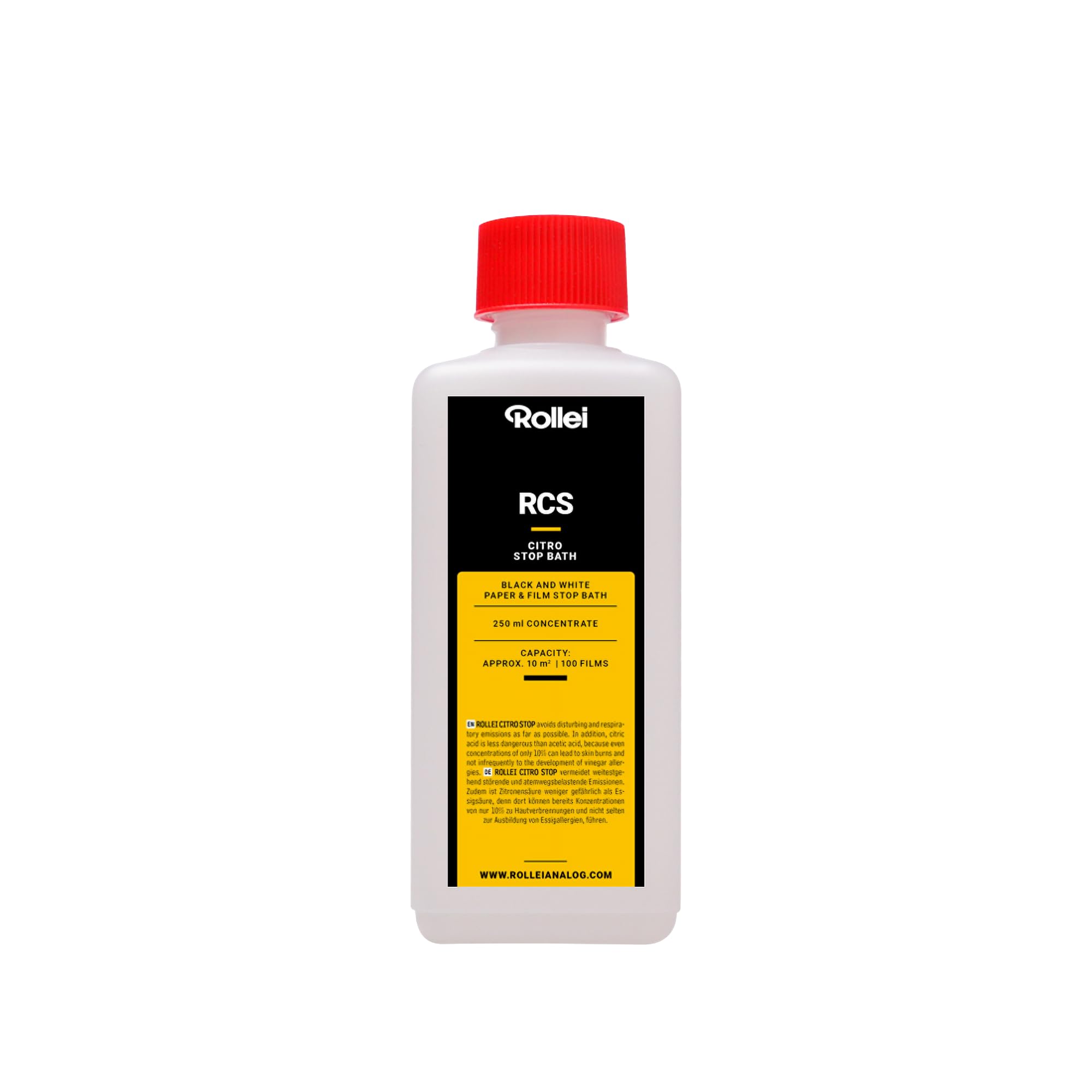 Rollei RCS Citro Stop 250 ml | Bagno di arresto per film in bianco e nero e carta fotografica | Inodore con indicatore di colore