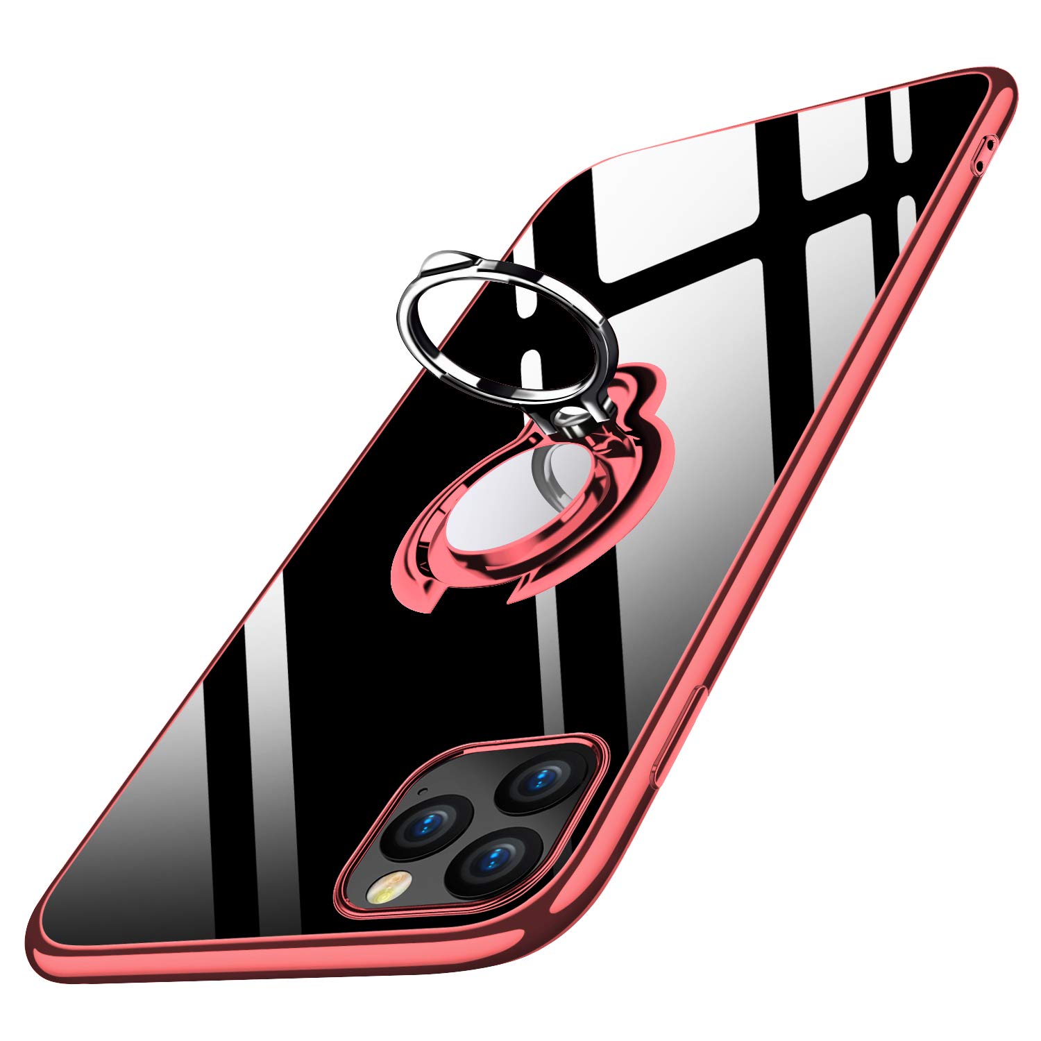 iPhone 11 Pro Case Clear with Design, Soft TPU Silicone Case with 360 Rotatable Ring Kickstand Magnetic Mental Car Mount Transparent Flexible Rubber Cover 5.8 inch RoseGold…