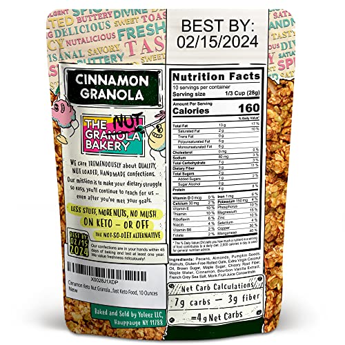 The Granola Bakery Cinnamon Nut Keto Granola Cereal | Nearly 50% Nuts | Sugar Alcohol Free | Low Carb Snack, 10 Ounces