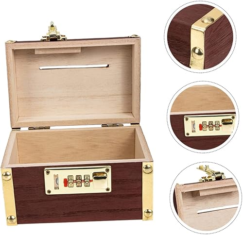 Miniatura 2 de DOITOOL Caja de efectivo con cerradura de bloqueo, organizador de alcancía para niños, caja de madera con tapa, caja de madera con tapa, caja de