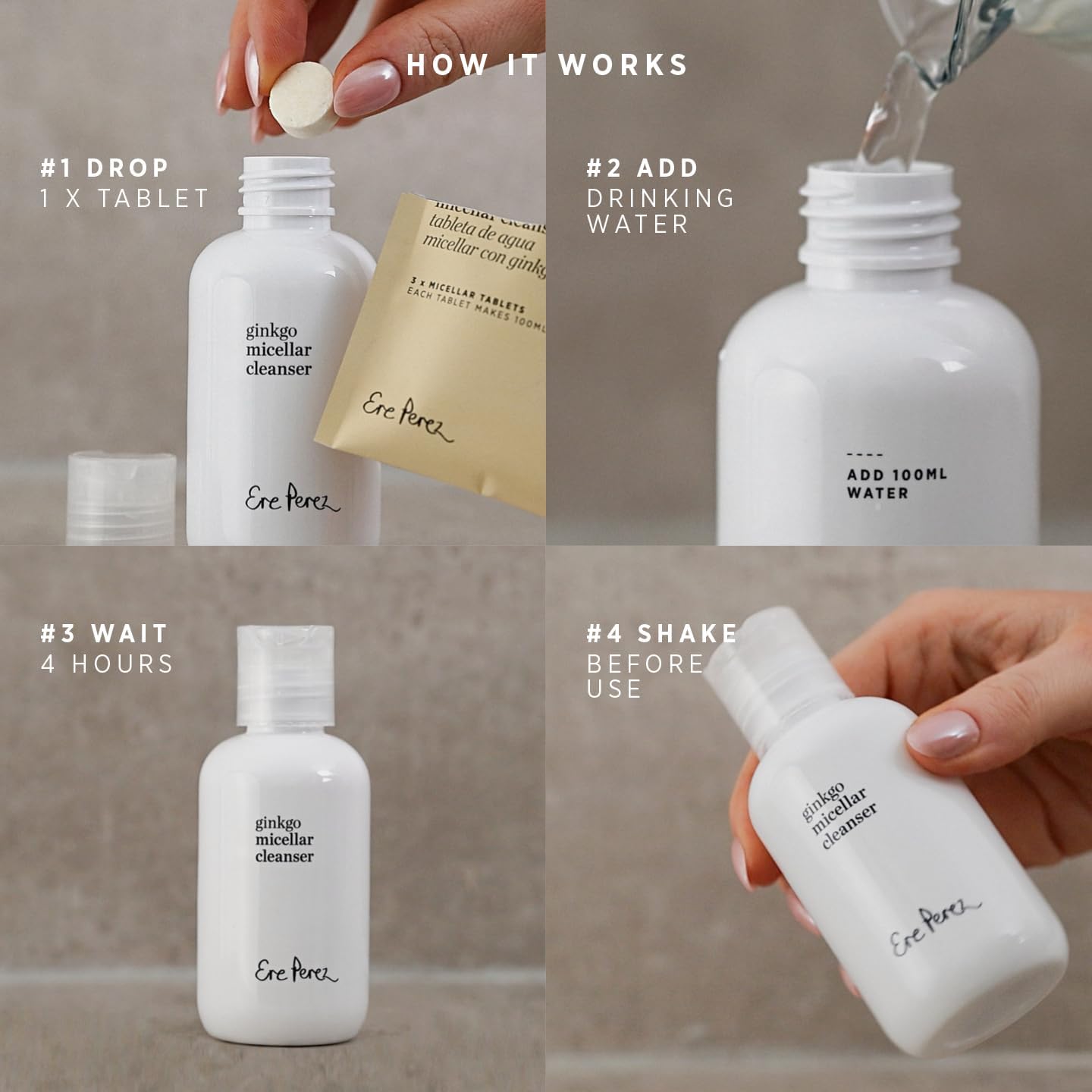 Ere Perez - Ginkgo Micellar Cleanser, Refillable Bottle + 3 Tablets
