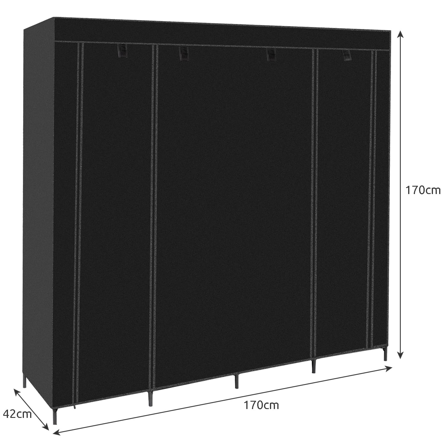 Armario de tela grande 170 x 170 cm, estable, 2 barras para ropa, 14 compartimentos, armario plegable para dormitorio, vestidor, color negro 23740