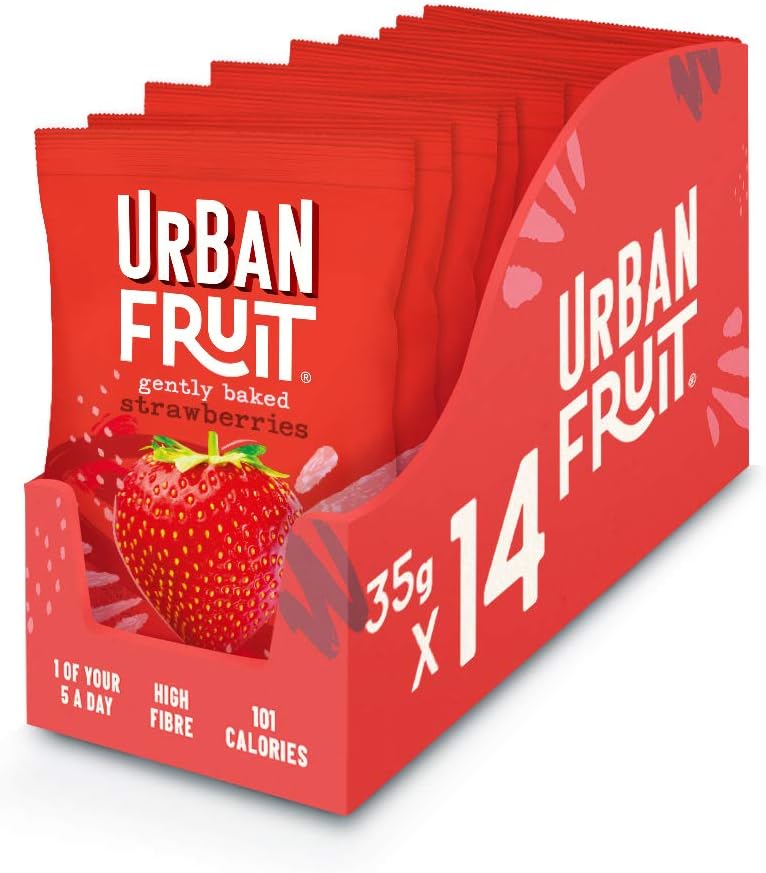 Urban Fruit Dried Strawberry Packs - Gently Baked Fruit - Healthy - Vegan - 14 x 35 g