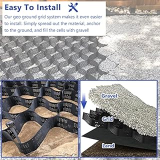Grille pour allée de jardin, stabilisateur de grille géographique de 5,1 cm pour allée raide, chemins et patios – Grille de gravier en pierre durable pour le contrôle du sol, 2 x 8 m