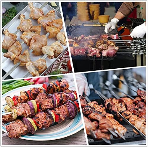 Kebab Skewers, 18Pcs Metal Skewers, BBQ Skewers Stainless Steel, Flat Reusable BBQ Skewers for outdoor BBQ, Kebab, Barbecue, Camping, Party essentials (30cm/12in)