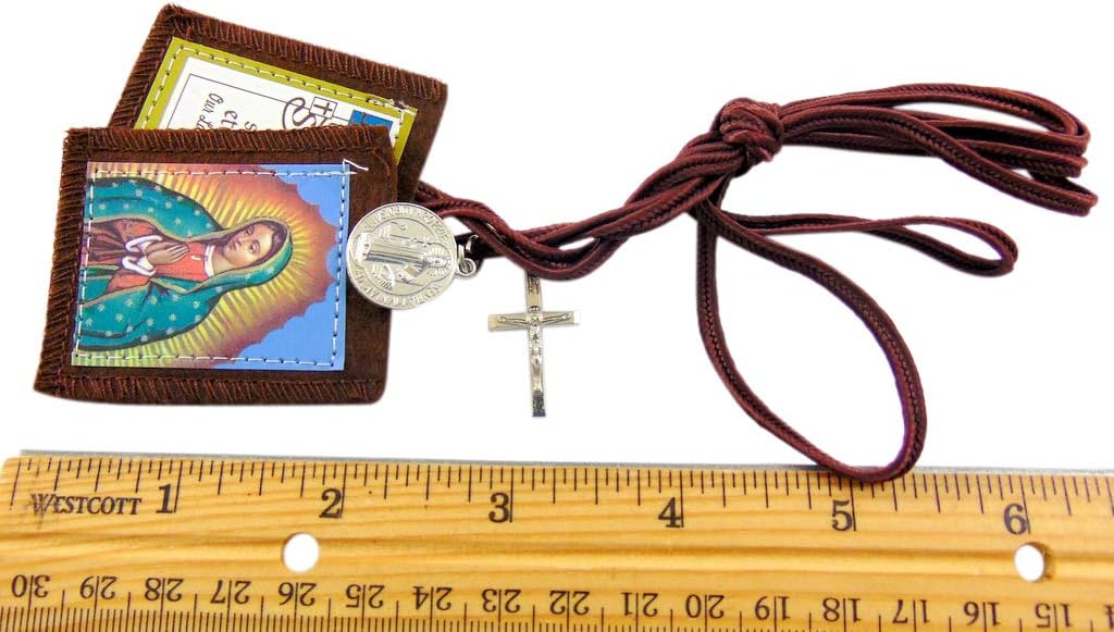 Westmon Works Traditional Brown Scapular Our Lady of Guadalupe with Pray the Rosary Book Gift Set