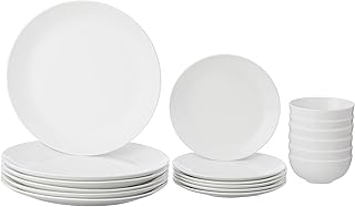 Amazon Brand - Solimo Ceramic 18 Piece Classic Solid Dinner Set | 6 Dinner Plates, 6 Quarter Plates, 6 Serving Bowls, White Price In India