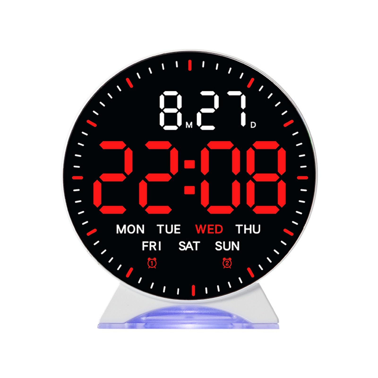 Tfaoys White Shell Red Ligh Large Digital Wall Clock Control 2 Alarms Big Led Display 10 Brightness For Living Room Elderly Gift Student Alarm Clock