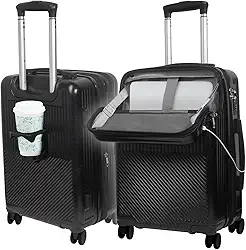 Mala de Bordo GMTA 10kg Rígida Expansível com Rodas 360°, USB e Compartimento para Notebook - Padrão ANAC (Preta)