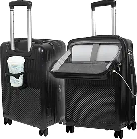 Mala de Viagem de Bordo 10Kg Expansível Rígida Padrão ANAC com 4 Rodas duplas 360° Cadeado Anti Furto Compartimento Exclusivo para Notebook Saída USB para carregamento de Celular (Preta)