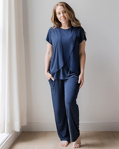 Miniatura 7 de Kindred Bravely Pijamas de maternidad con dobladillo de tulipán y conjuntos de descanso posparto para mujer, pijamas de lactancia de manga corta