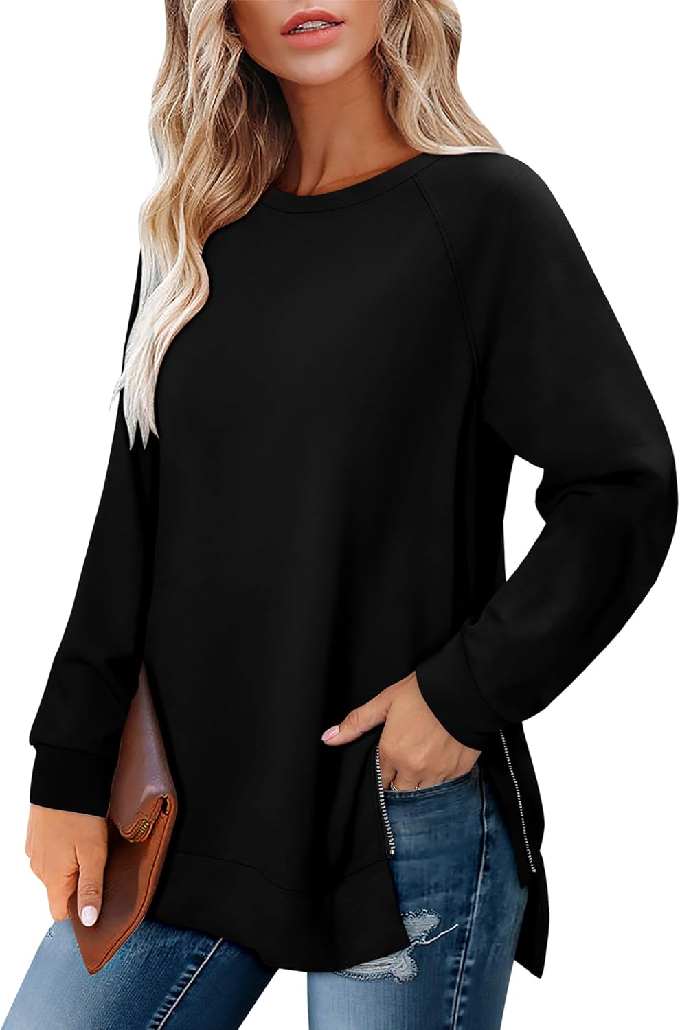 BETTE BOUTIK Womens Oversized Sweatshirt Crewneck Long Sleeve Tunic Pollover Shirt Side Slit Tunic Sweatshirt 2025 - Image 4