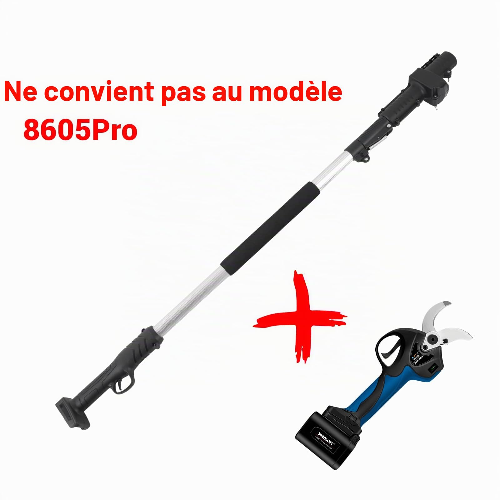 SWANSOFT 7605 Sécateur d'élagage télescopique électrique, perche d'extension de machine d'élagage électrique, extensible jusqu'à 1,95 m (Pour 8605, ne convient pas pour le 8605 Pro)