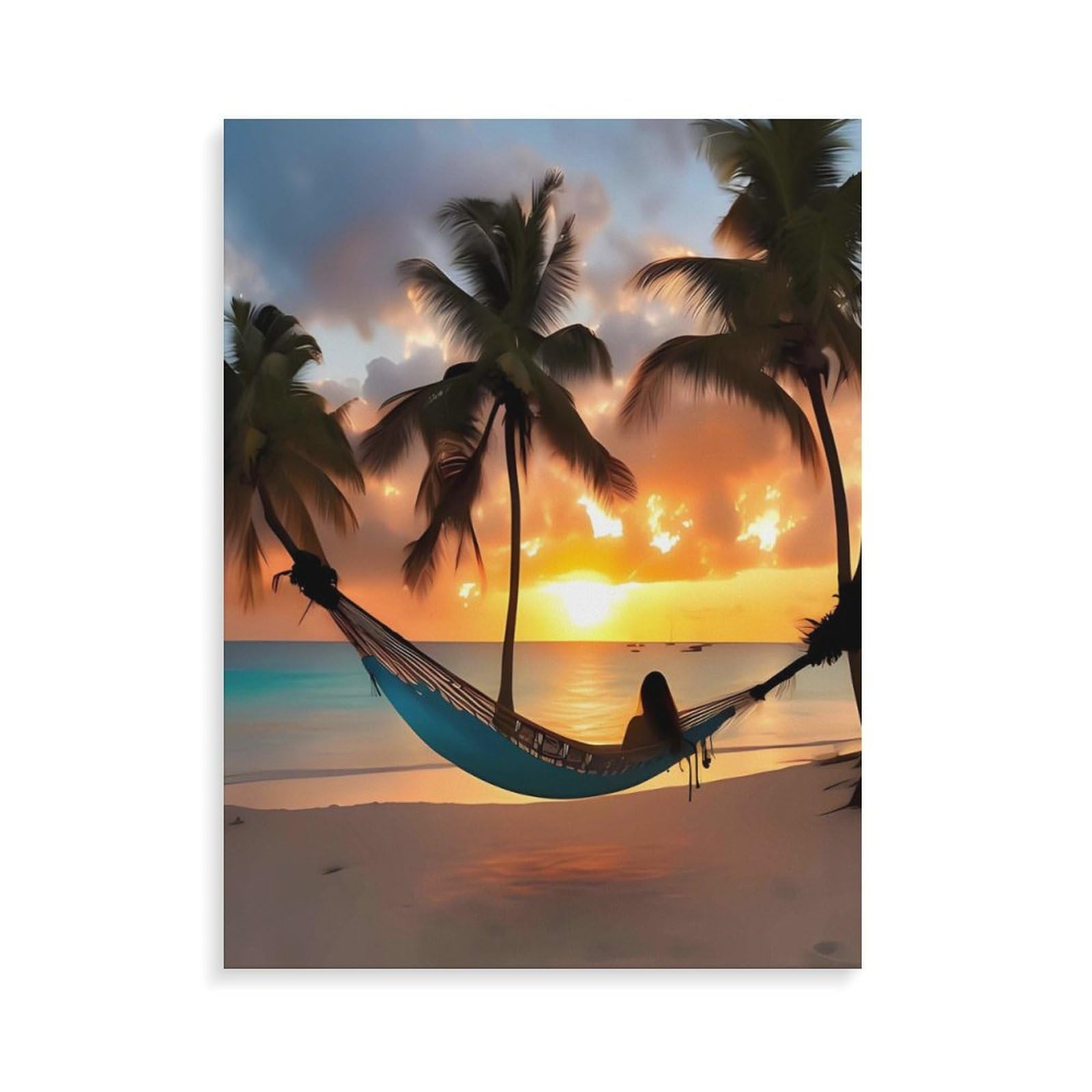 Malen nach Zahlen für Erwachsene, Anfänger, Erwachsene, Motiv: Kokosnuss, Strand, Sonnenuntergang, Hängematte, Malen nach Zahlen, Kits auf Leinwand, DIY-Acrylölfarben, Gemälde mit Pinseln als Geschenk