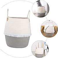 Vista 4 de 1 cesta tejida para cuarto de bebé, dormitorio, papelera variada, portátil, de algodón, práctica con cubos para el hogar, ropa de habitación