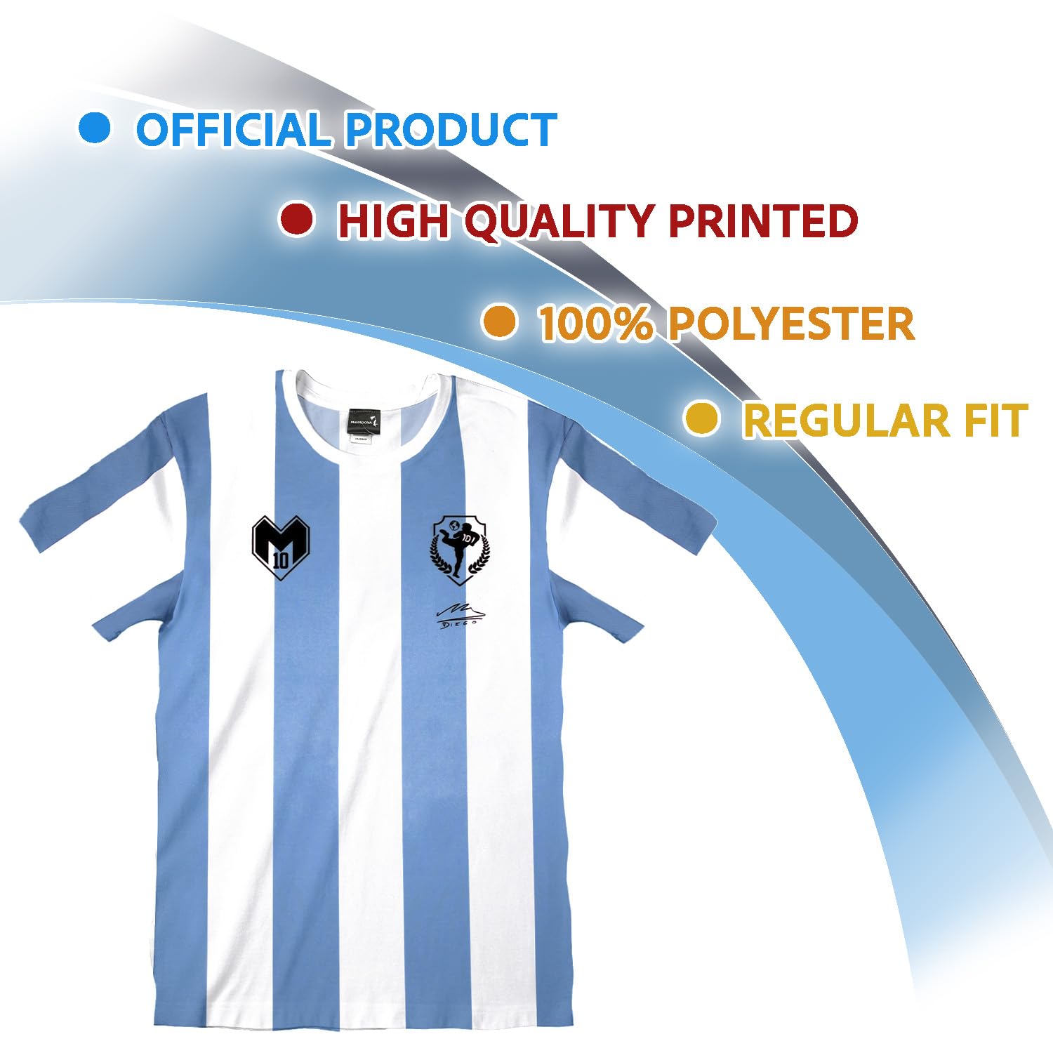 Maillot de foot Diego Armando Maradona. Réplique officielle T-shirt de football Argentine pour garçon et adulte.
