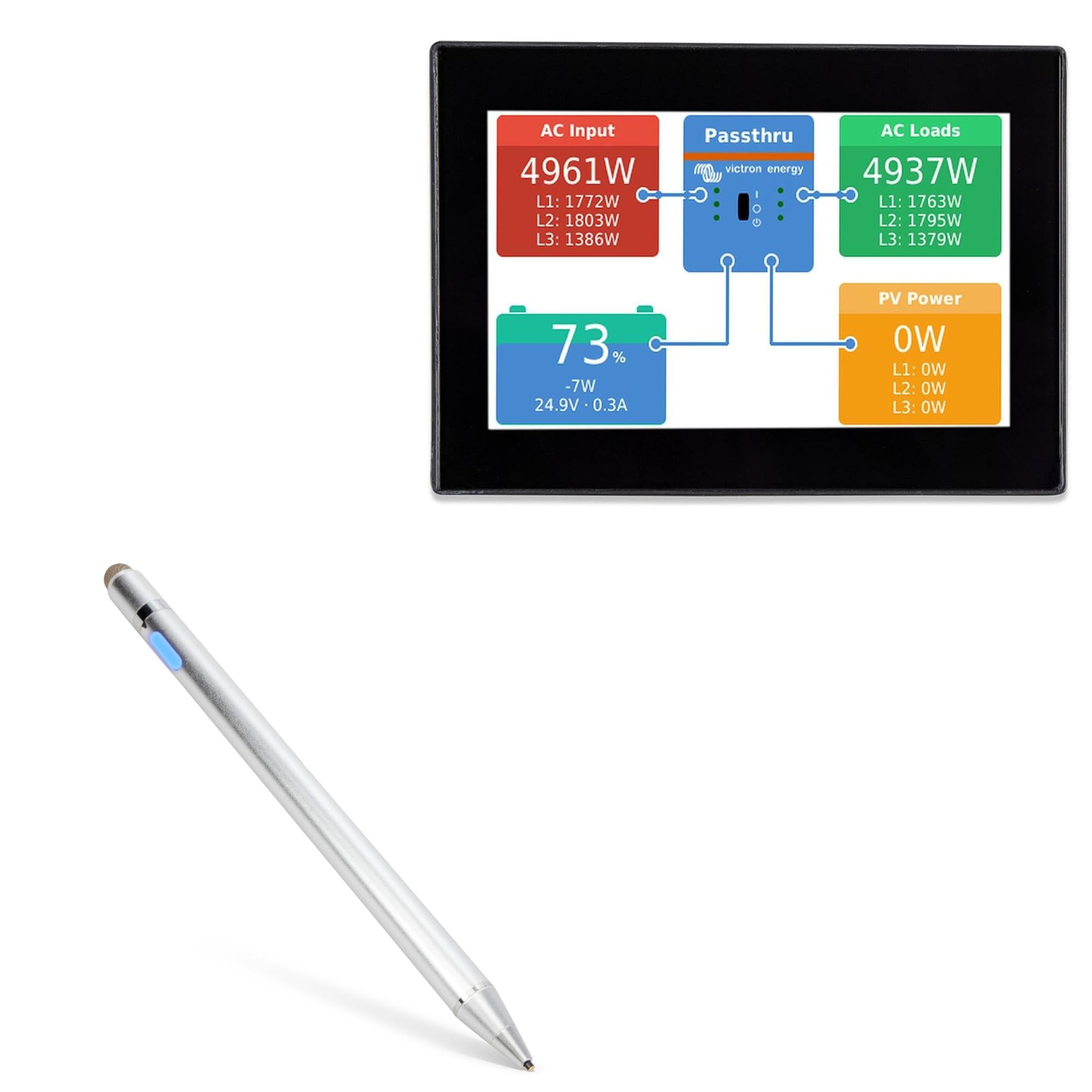 BoxWave Stylus Pen Compatible with Victron Energy CANvu GX - AccuPoint Active Stylus, Electronic Stylus with Ultra Fine Tip - Metallic Silver