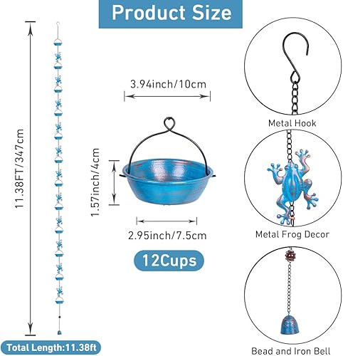 Miniatura 2 de giole Cadena de lluvia, cadenas de lluvia de rana de 11.4 pies con 12 tazas, cadenas de lluvia de bajante de repuesto funcionales y decorativas para