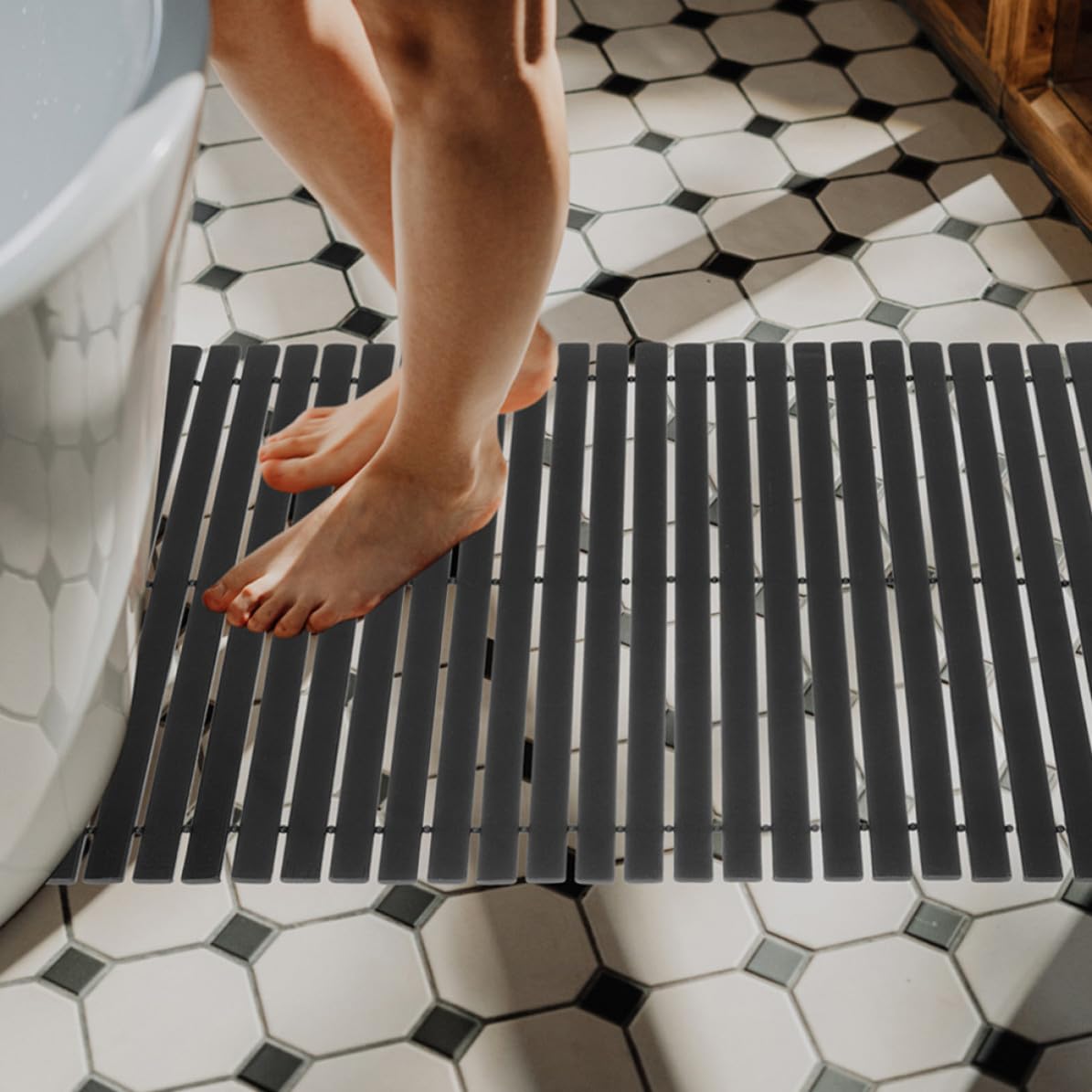 Alfombra Resistente al Desgaste Antideslizante de Bambú para Baño y Ducha Diseño Natural, Adecuado para Cuarto de Baño y Dormitorio