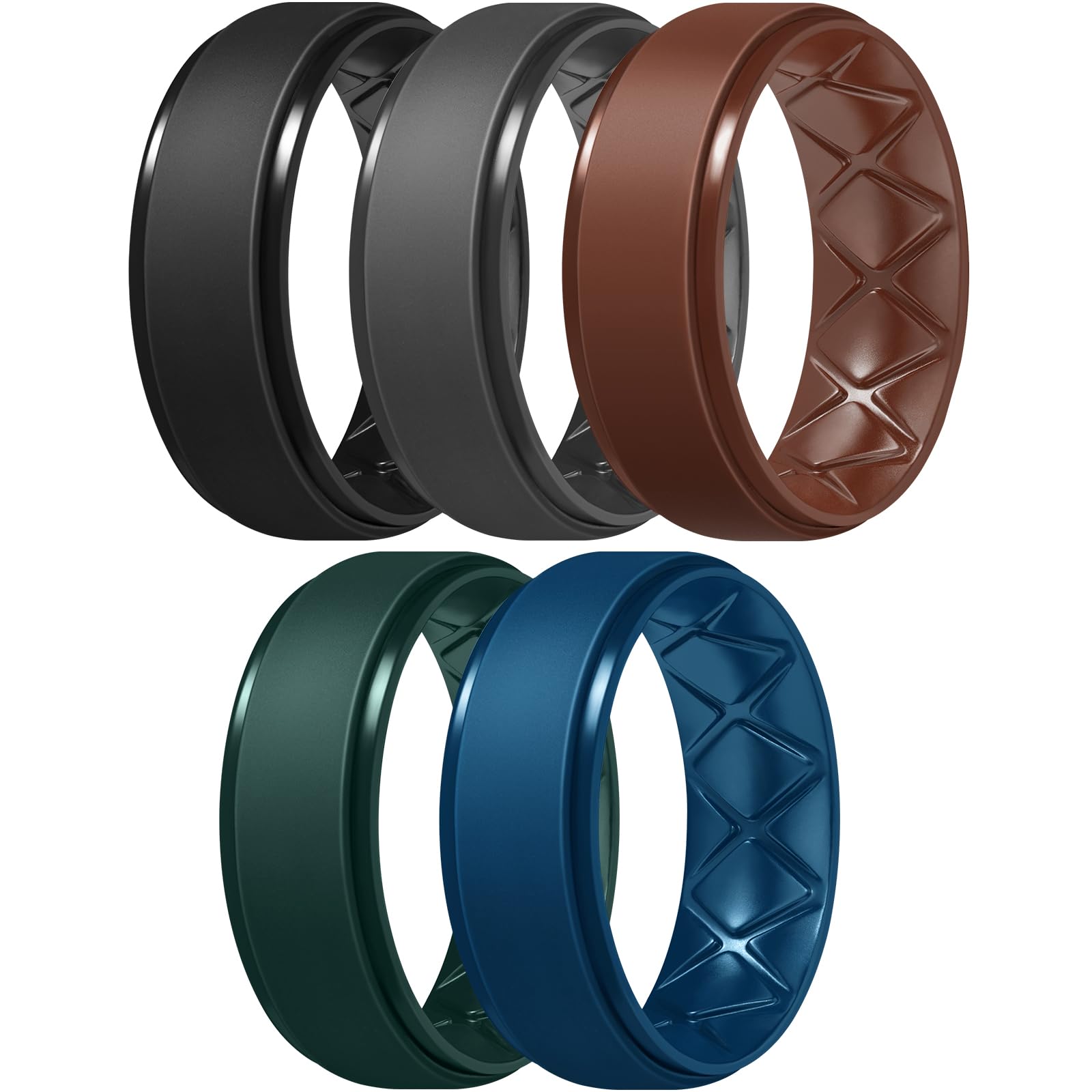 Egnaro Men's Rings 8.5mm Wide-2mm Thick Inner Arc Ergonomic Breathable Rubber Wedding bands-Hypoallergenic for Gym/Outdoor/Gift((1-7 Variety Pack with Half Size)