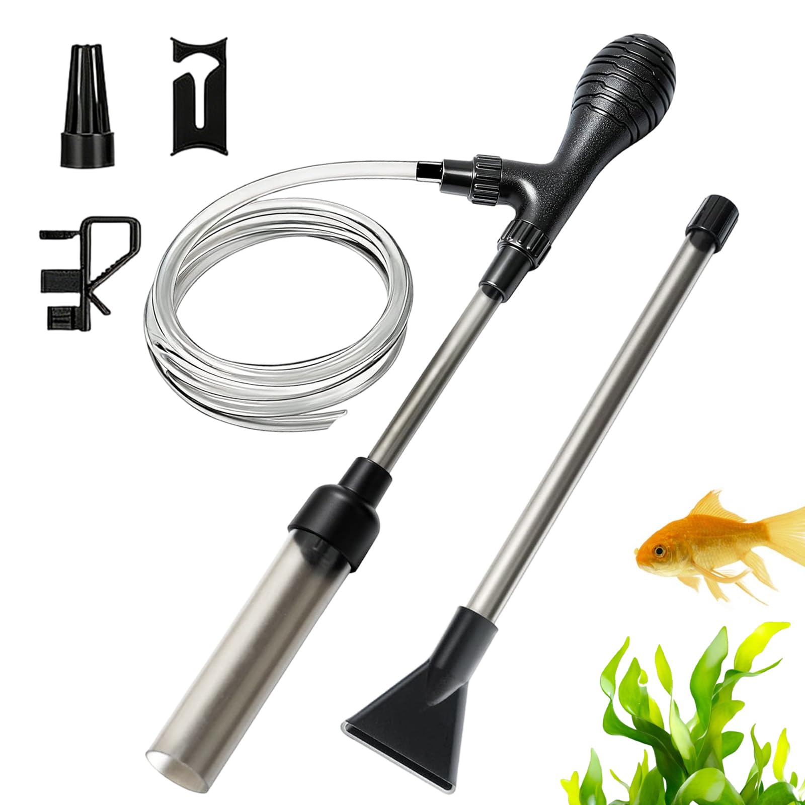 Mulmsauger Aquarium, 3 in 1 Aquarium Sauger mit 2 m Schlauch Wasserwechsler Starke Saugkraft für einfache Reinigung von Kies Bodenschlamm und Fischwasserglas