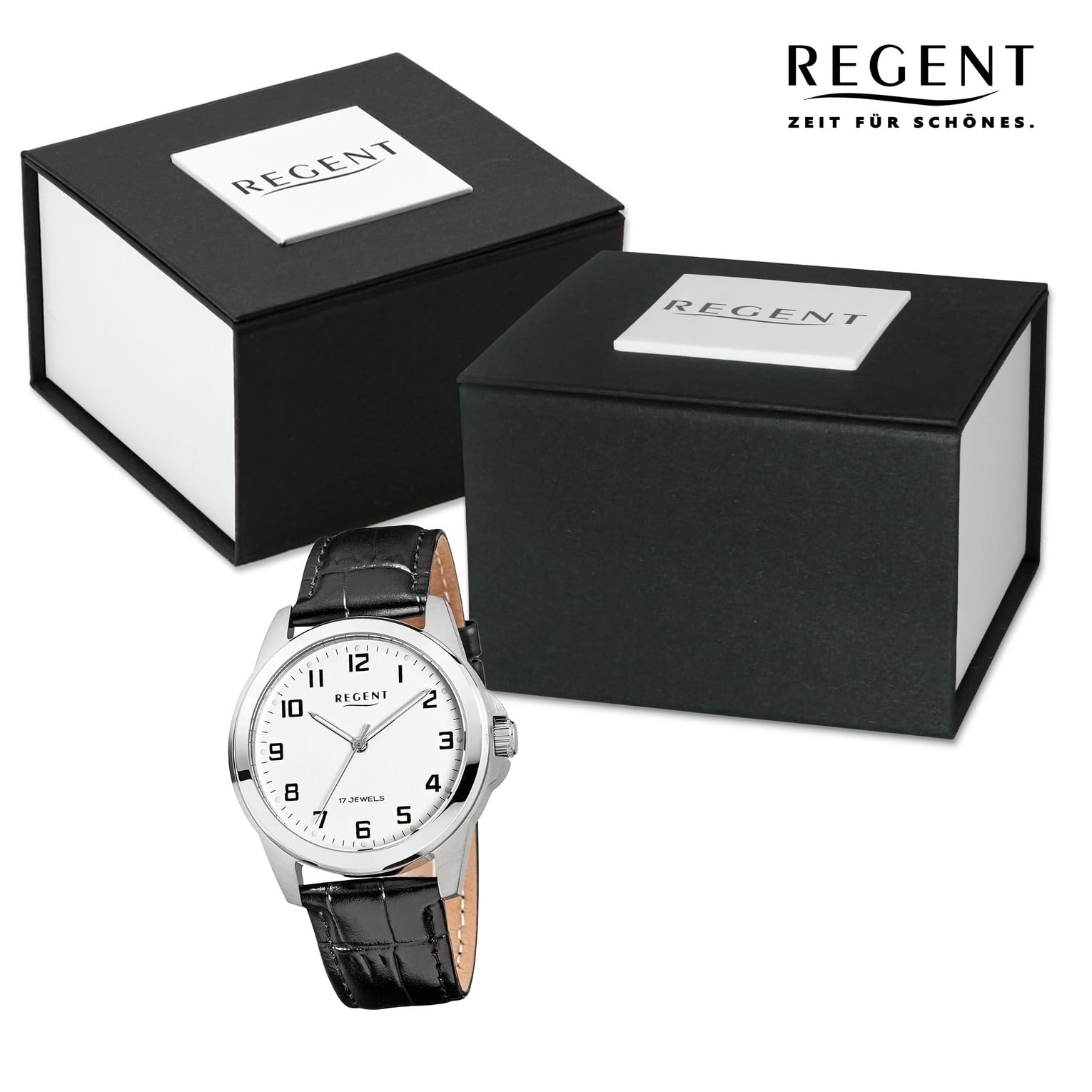 REGENT Mechanische Armbanduhr Handaufzug Stahl Lederband