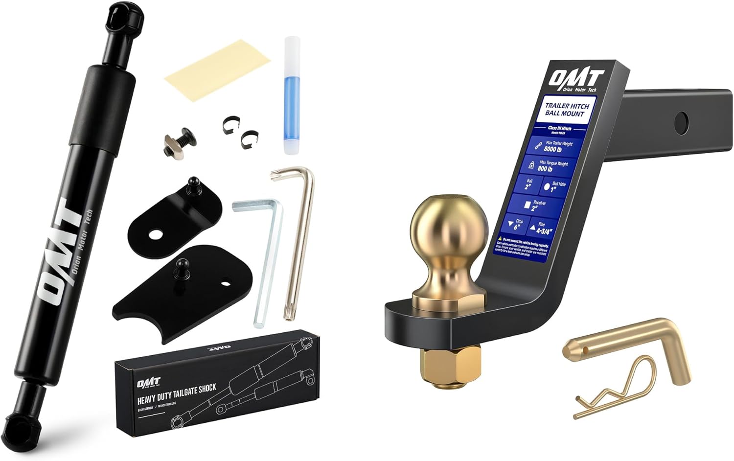 Orion Motor Tech Truck Tailgate Assist & Trailer Hitch Ball Mount, Bundle