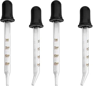 Eye Droppers - Pack of 4, Bulk Bent & Straight Tip Calibrated Glass Medicine Dropper Set for Essential Oils, Pipette Droppers for Accurate Easy Dose and Measurement (1 mL Capacity)