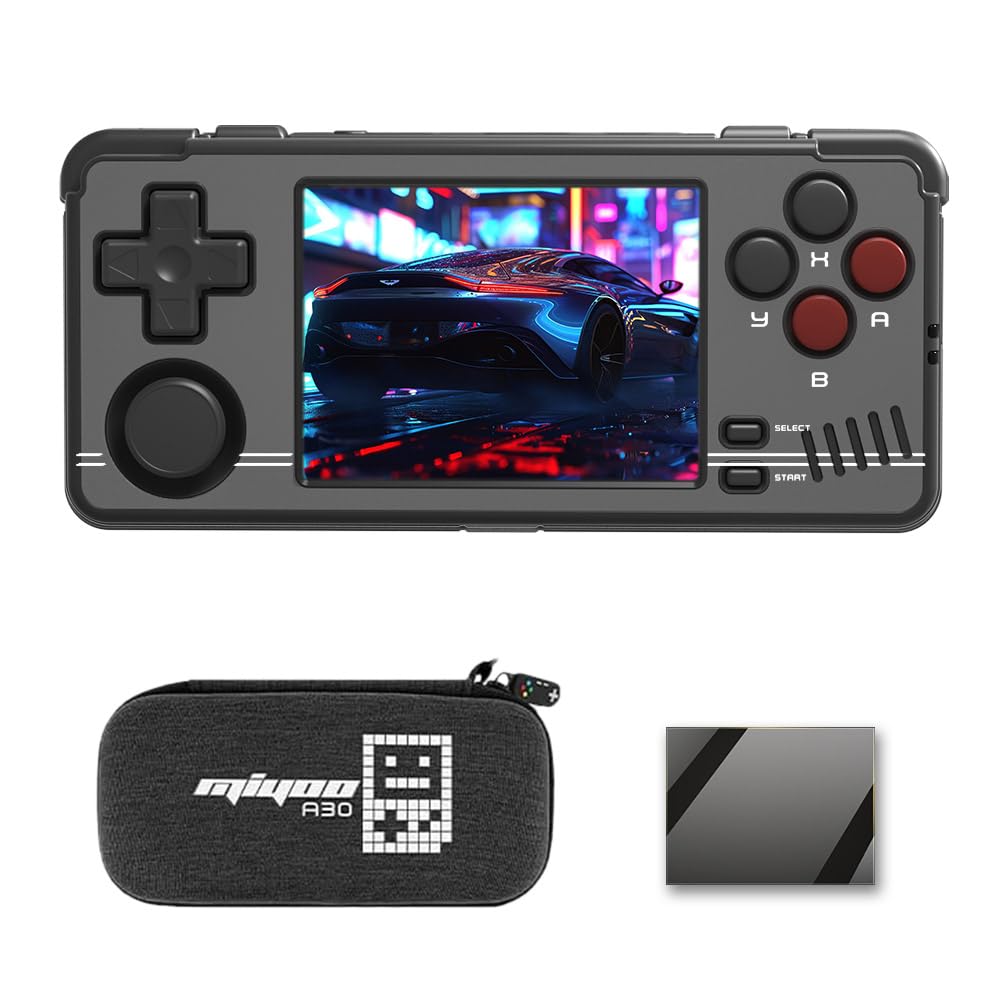 Miyoo A30 Handheld Game Console 2.8-inch 640*480 IPS Screen 2600mAh Compatible with WiFi Multiplayer Portable Case Gray Black