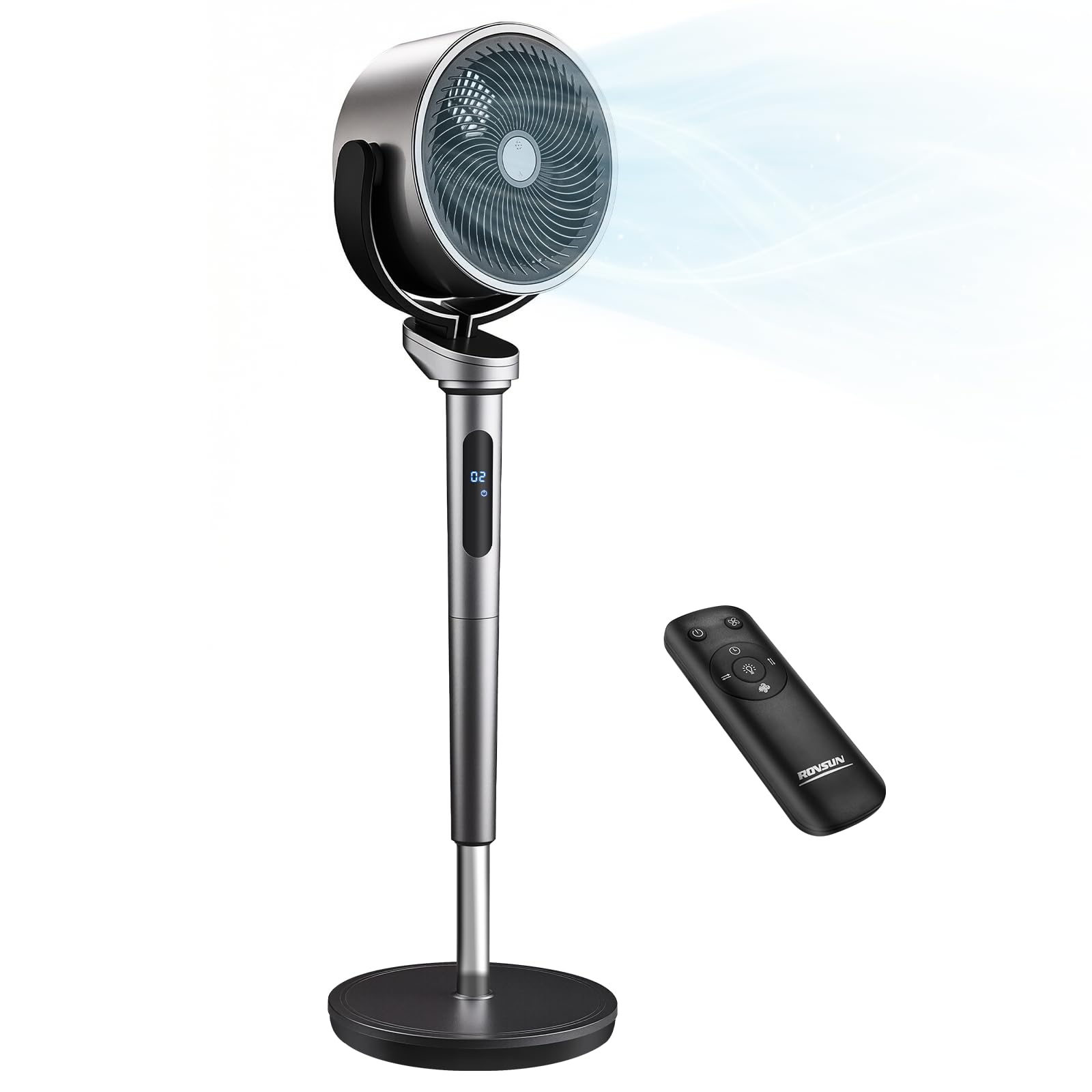 Bonnlo Standventilator mit Fernbedienung & Touchpanel, Ventilator Leise 40dB, Fan 98-115 cm Höhenverstellbar, 120° (V) & 60~120° (H), 3 Modi, 32 Geschwindigkeiten 12H-Timer, LED