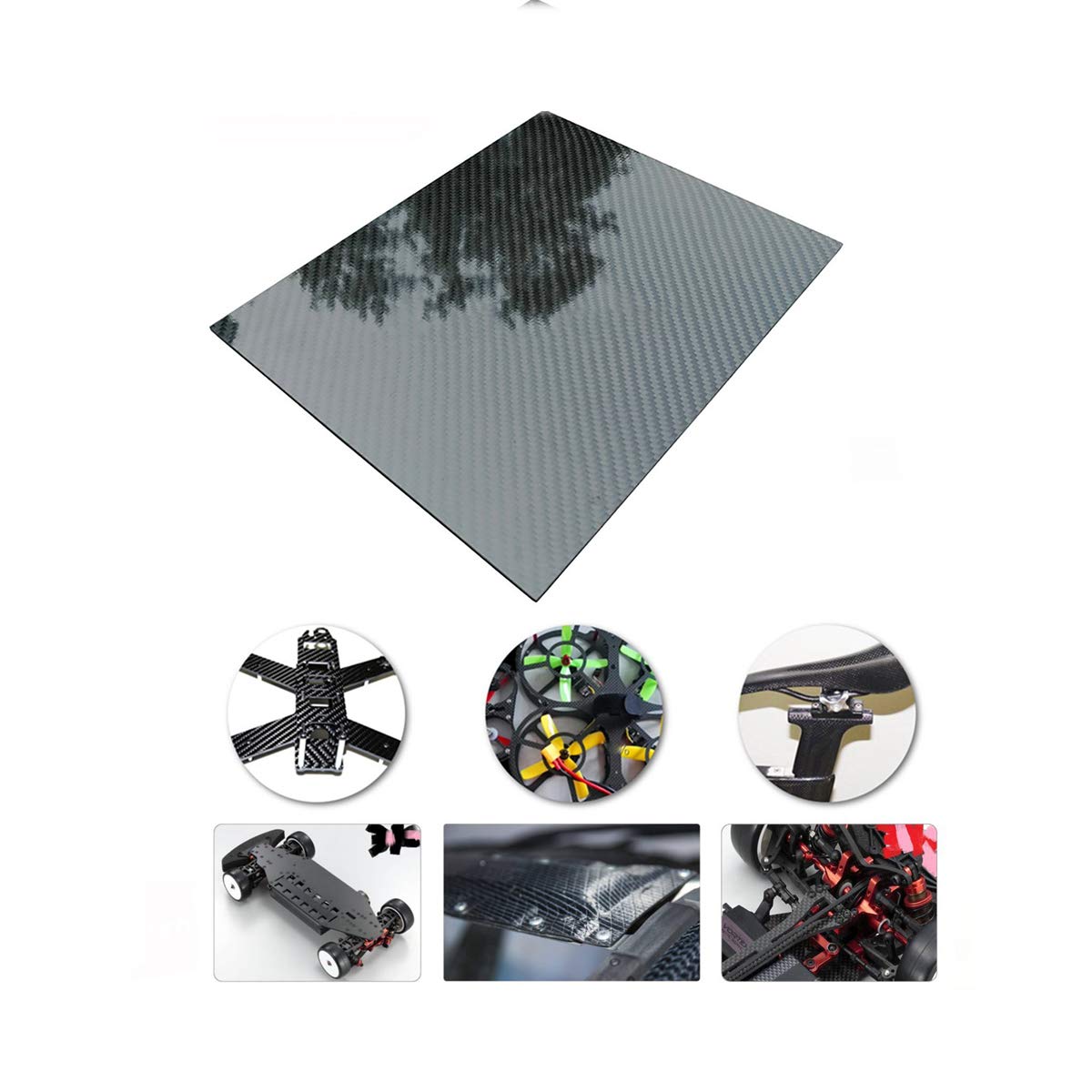 Scheda in Fibra di Carbonio 3K Pannello a Piastra 100% Pannello Pannello Rigido Twill Twill Twill Superficie Lucida per RC Drone Quadcopter Aereo,400mm x 500mm x 2mm