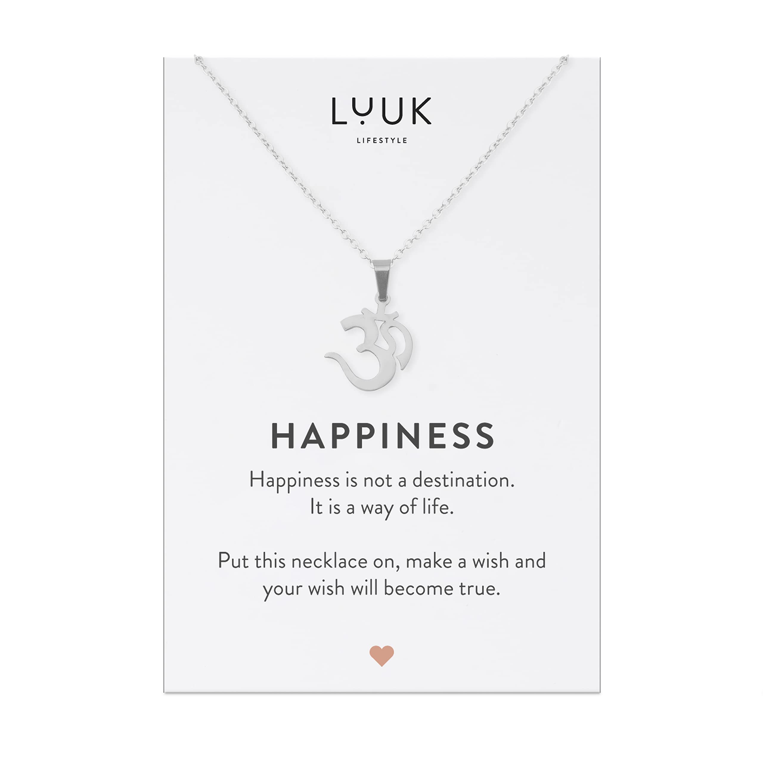 LUUK LIFESTYLE Collane con diverso Ciondolo (50 cm) in Acciaio Inossidabile e cartolina HAPPINESS, Regali per Lei, Donna, Ragazza, Moglie, Mamma, Amica, Gioielli, Argento, Oro e Oro rosa