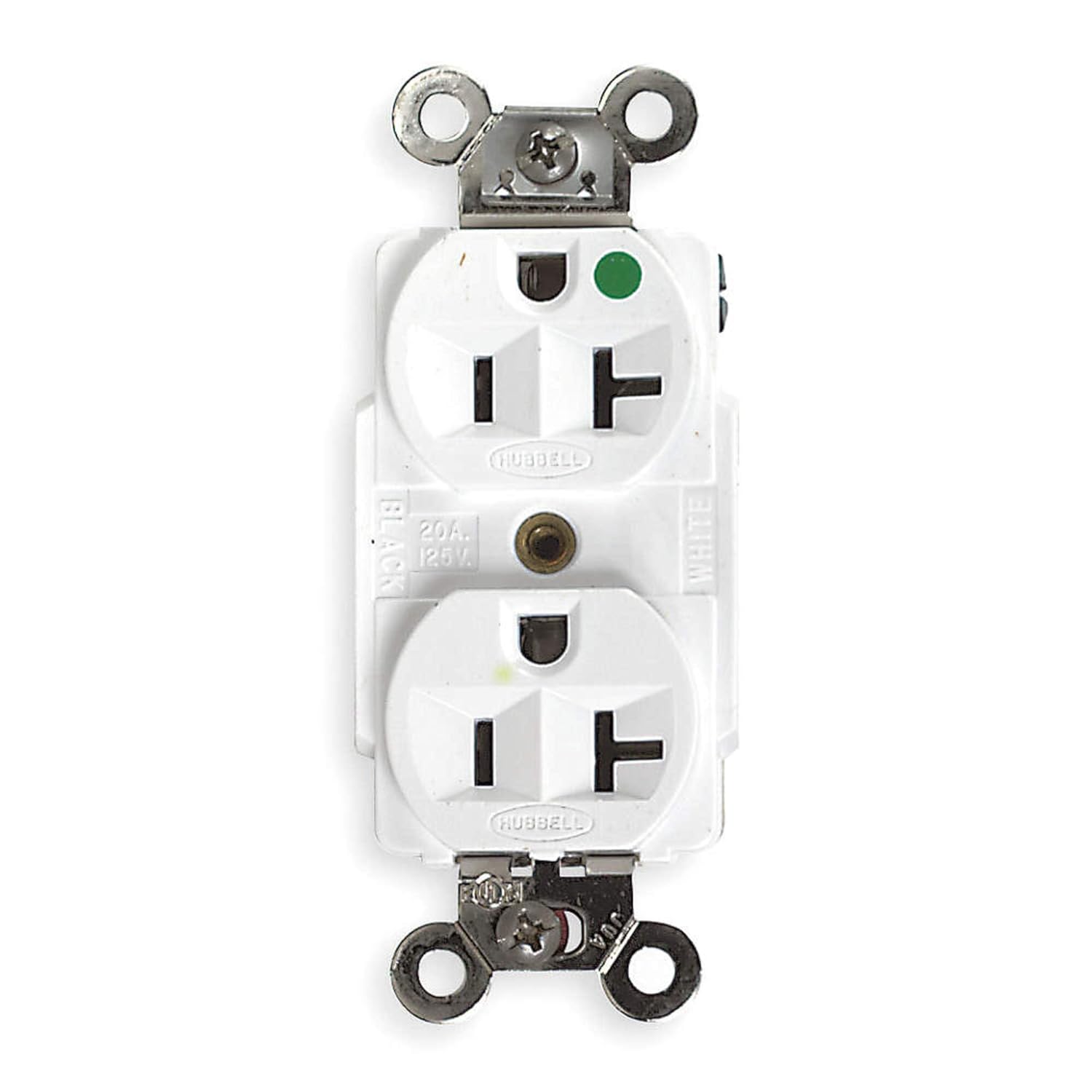 Hubbell HBL8300W Duplex Receptacle, Hospital Grade, 20 amp, 125V, 5-20R, White