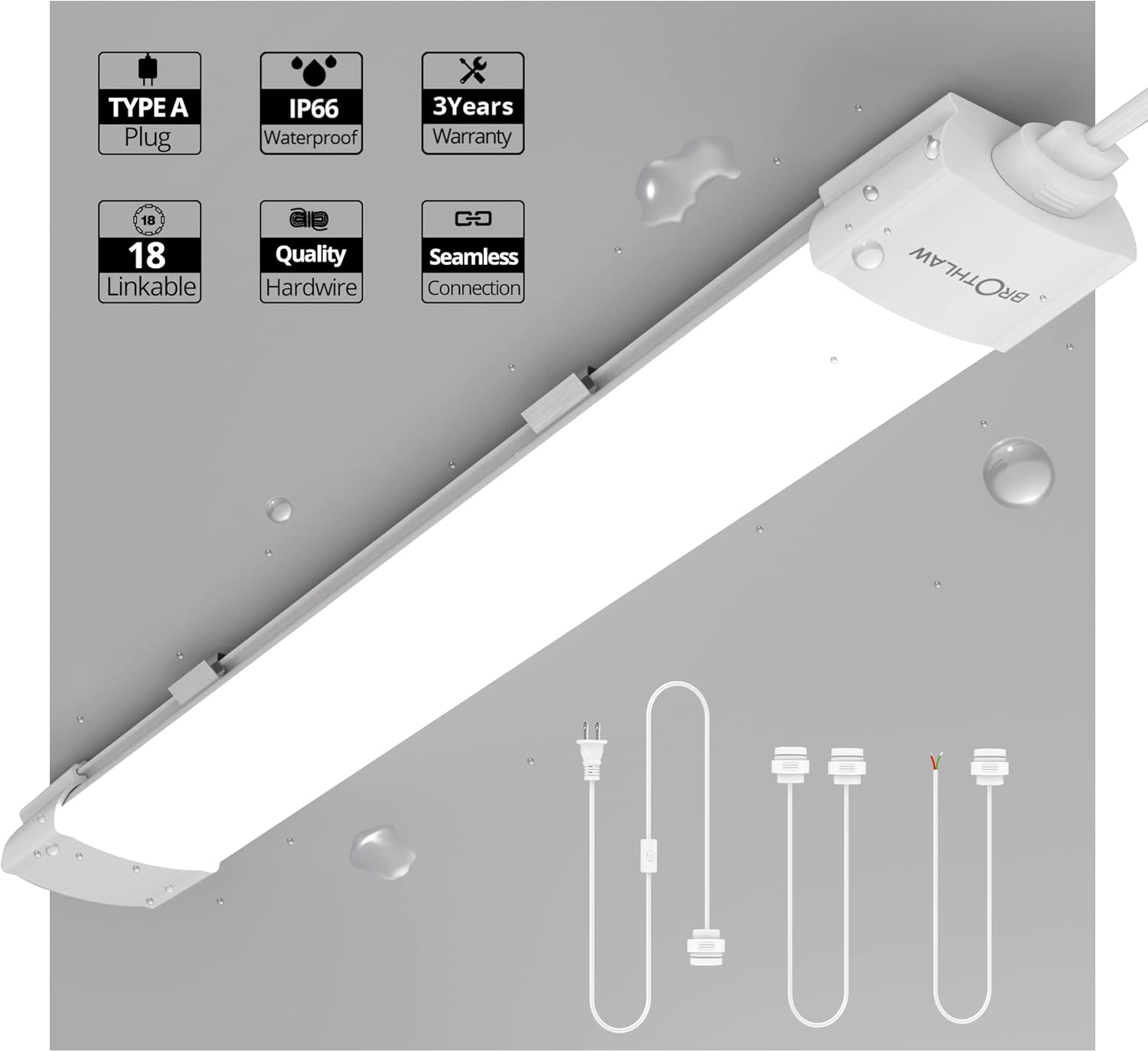 Ceiling Lights with Plug 2ft LED Tube Light 5000K Linkable Garage Light