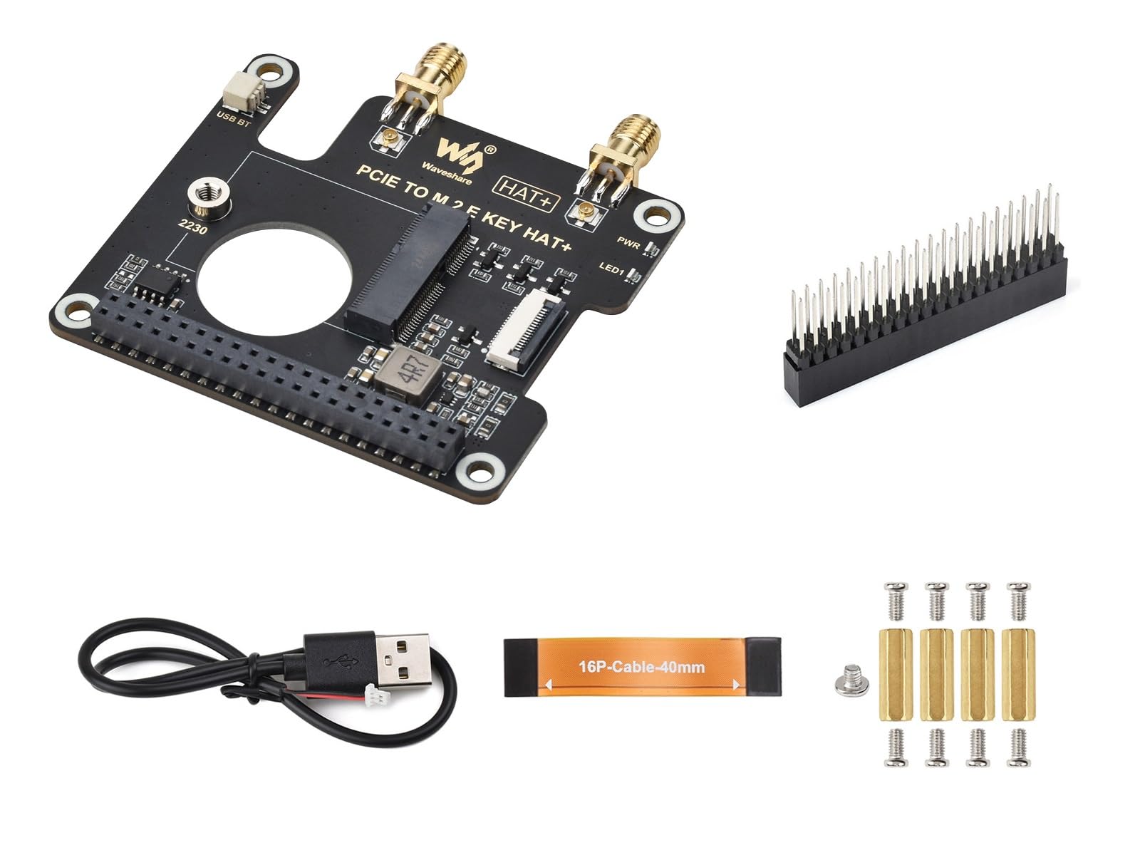 waveshare PCIe to M.2 E Key HAT Compatible with Raspberry Pi 5,Compatible with NGFF (M.2 E Key) Wireless NIC,Suitable for A/E Key and E Key,USB Bluetooth Connection