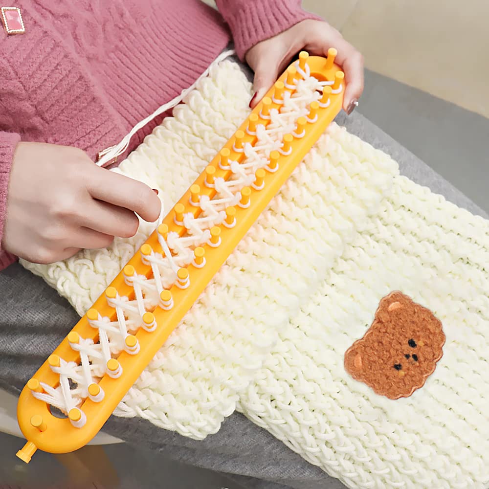 Geoyien Telares de Tejer, Telares Conjunto, 2 Máquina de tejer para sombreros, con agujas de tejer y agujas de ganchillo, adecuada para Bufandas tejidos a mano para adultos (36cm) y niños (26cm)