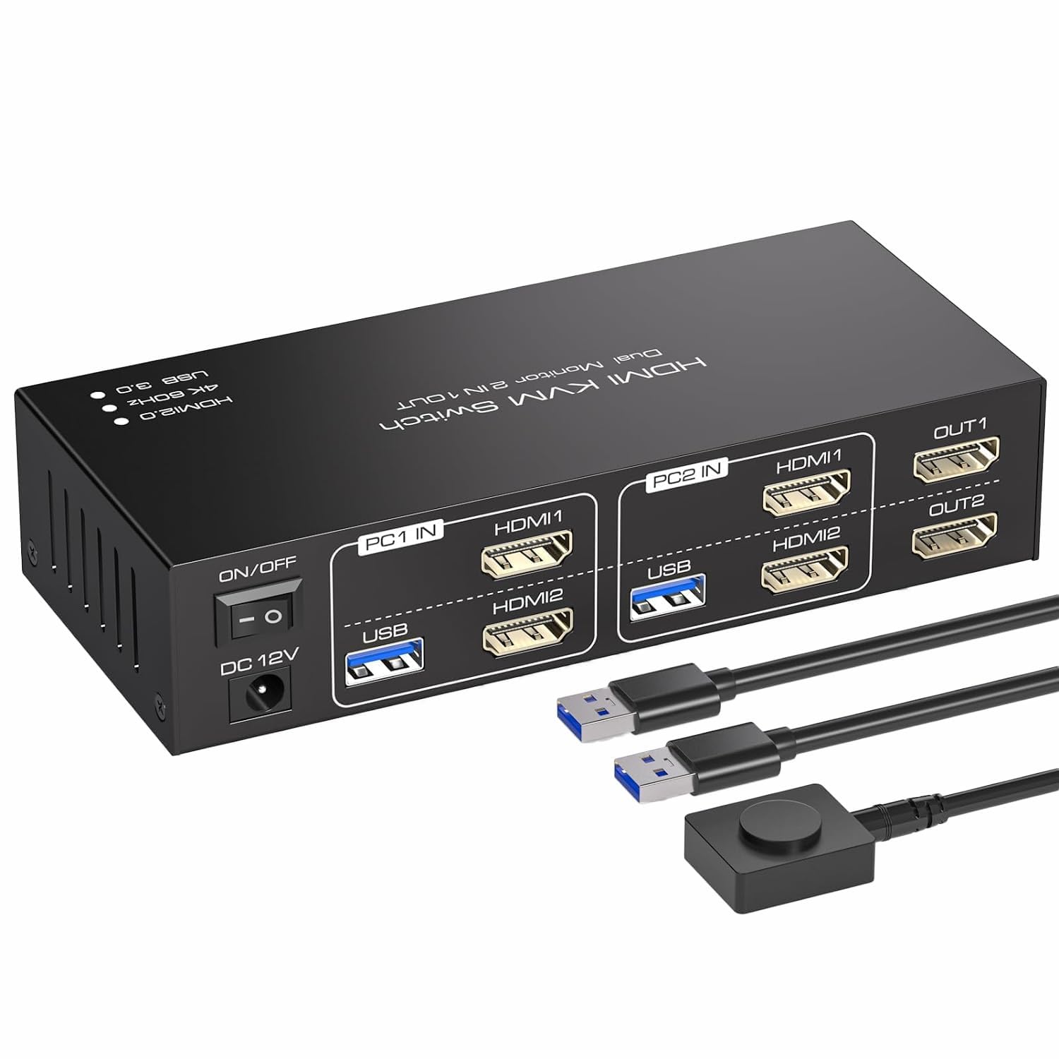 Euscmaic KVM Switch for 2 Monitors 2 Computers, Dual Monitor HDMI 2 Ports USB 3.0 4 Ports Switcher 4K 60Hz, Share 1 Set of Keyboard Mouse Printer and Scanner