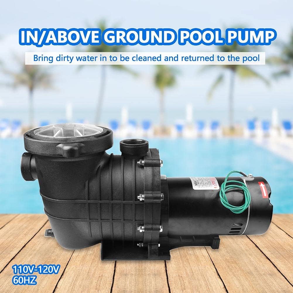 Swimming Pool Pump Above ground, 1.5 HP 4980 GPH In Ground Self Primming Pool Filtre Pump with Strainer Basket Pool Pump Motor for Clean Swimming Pool Water Low Noise