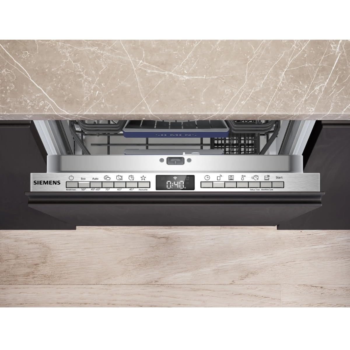 Siemens SR63EX25KE iQ300 w pełni zintegrowana zmywarka, 45 cm, 10 nakryć wymiarowych, 6 programów, varioSpeed Plus i autoOpen dry, aquaStop, Home Connect