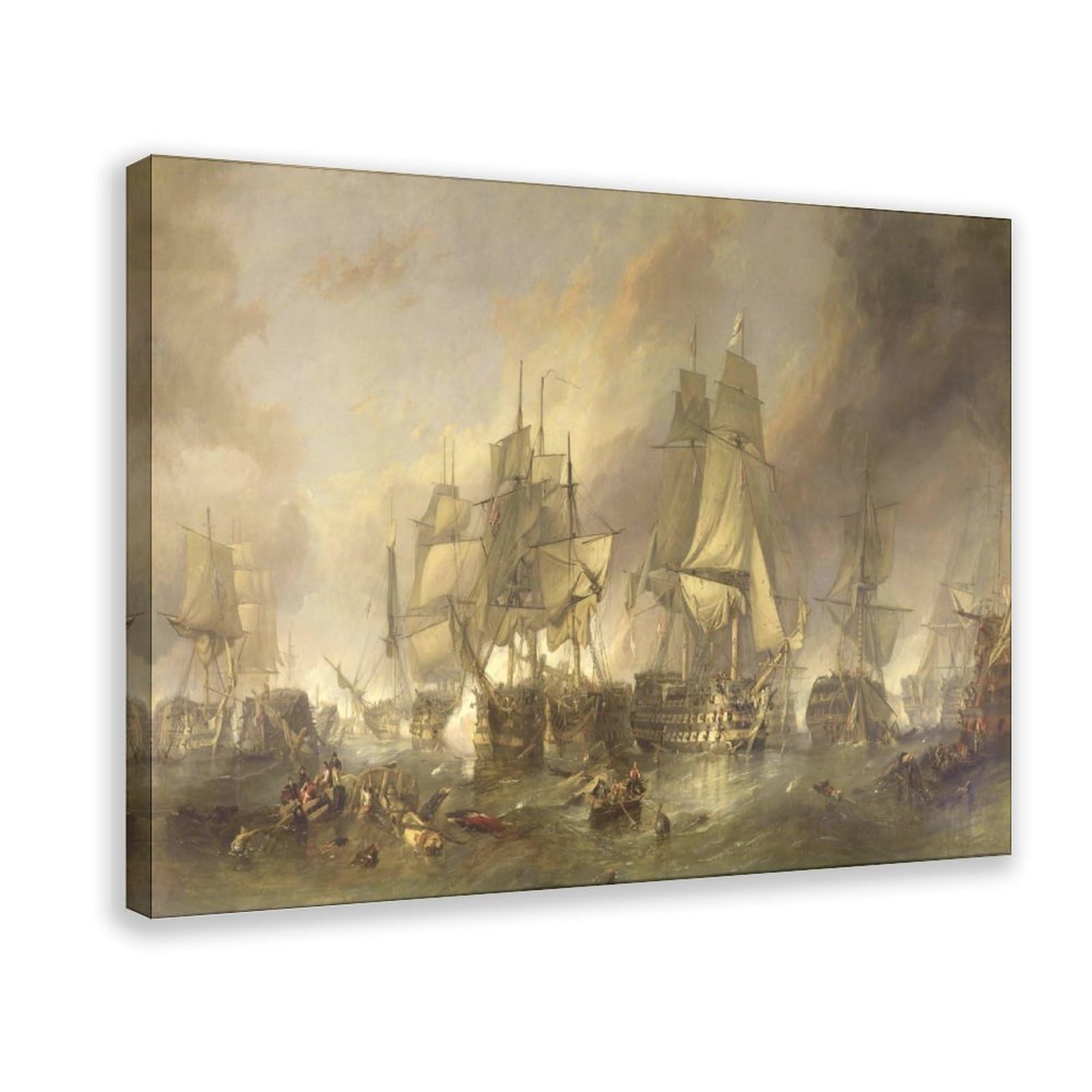 Piank Frame The Battle Of Trafalgar By William Clarkson Stanfield Poster Bedroom Canvas Decor Print Wall Art Office Room Aesthetic Decor Gift 24X36inch(60X9