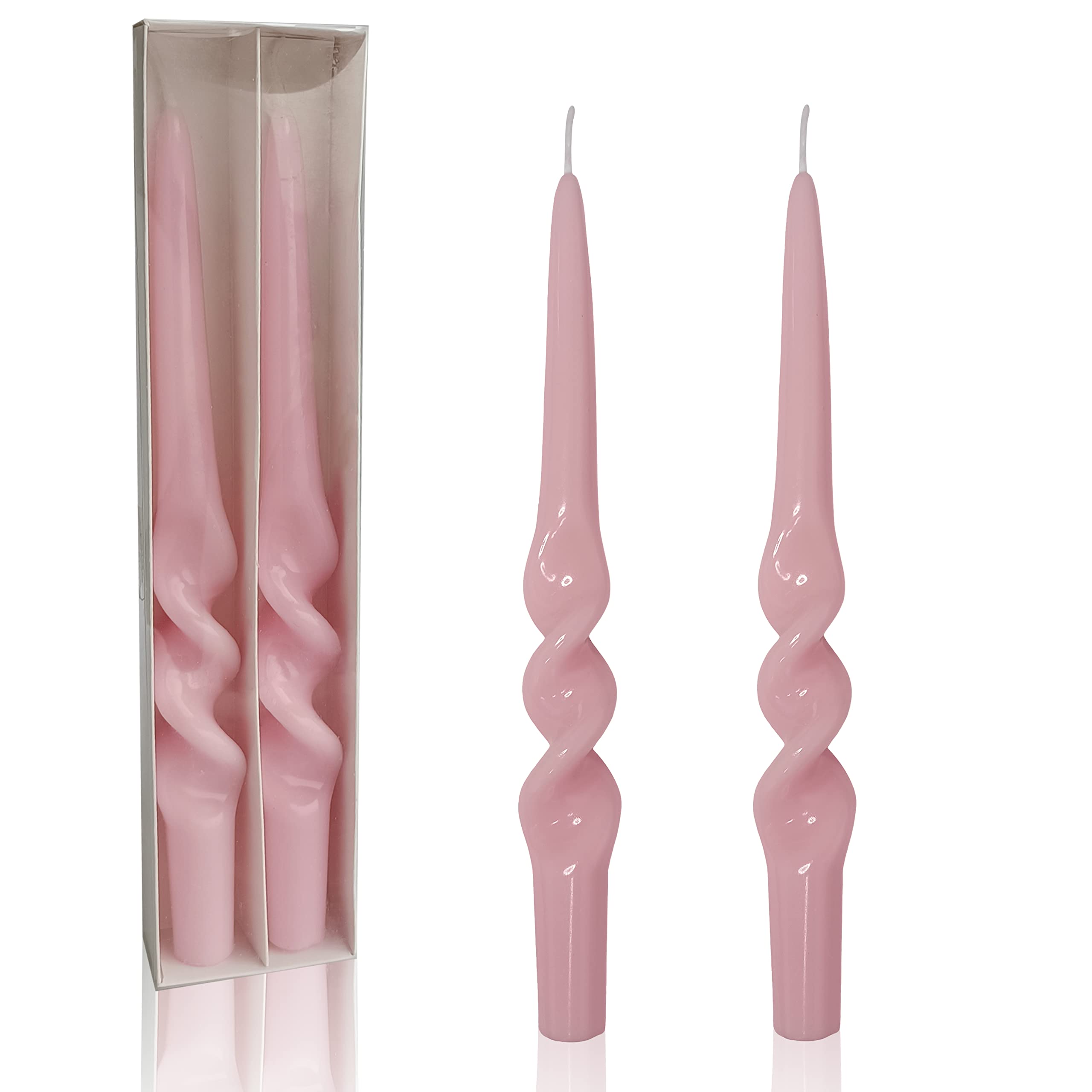 FCMSHAMD 9.3 inches Spiral Taper Candles Dripless Colorful Candlesticks Twisted Candle for Wedding Dinner Decor Unscented Twisted Candle Set of 2 (Pink)
