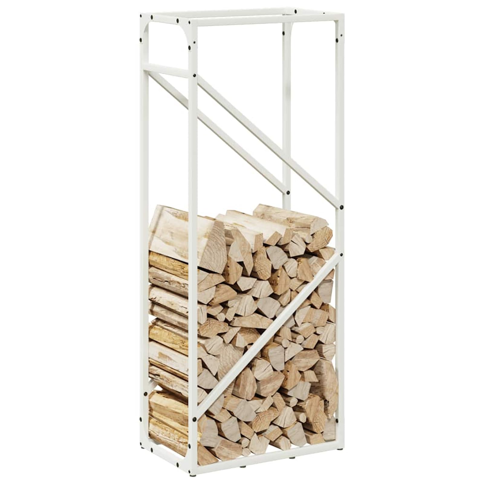 Homgoday Leñero Blanco 40x25x100 cm Acero Laminado en frío Estante metálica para leña,Soporte de Almacenamiento para Interiores y Exterior