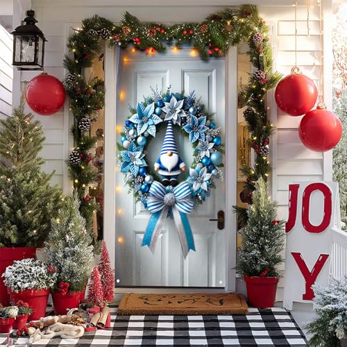 Image of BlissYard Christmas Door Cover 35x71 Inch Gnome Wreath Holiday Decor