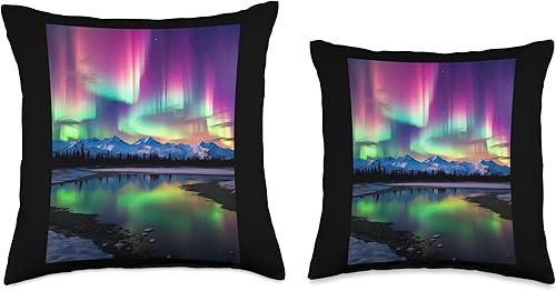 Miniatura 3 de Alaska Travel Souvenir Photo & Art Studio Hh River Alaska Landscape Aurora Borealis Northern Lights Vacay Merch - Almohada de 16 x 16 pulgadas,